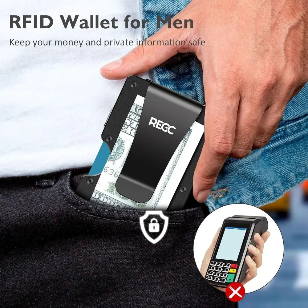 REGC Slim Wallet for Men, Metal Money Clip Wallet Silver